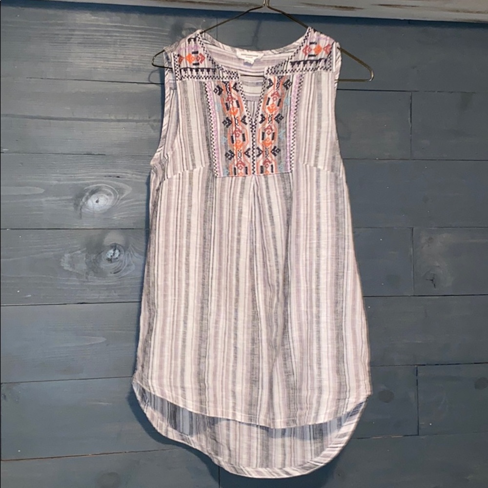 Jayden Embroidered Bib Linen Blend Tank Top *SOLD